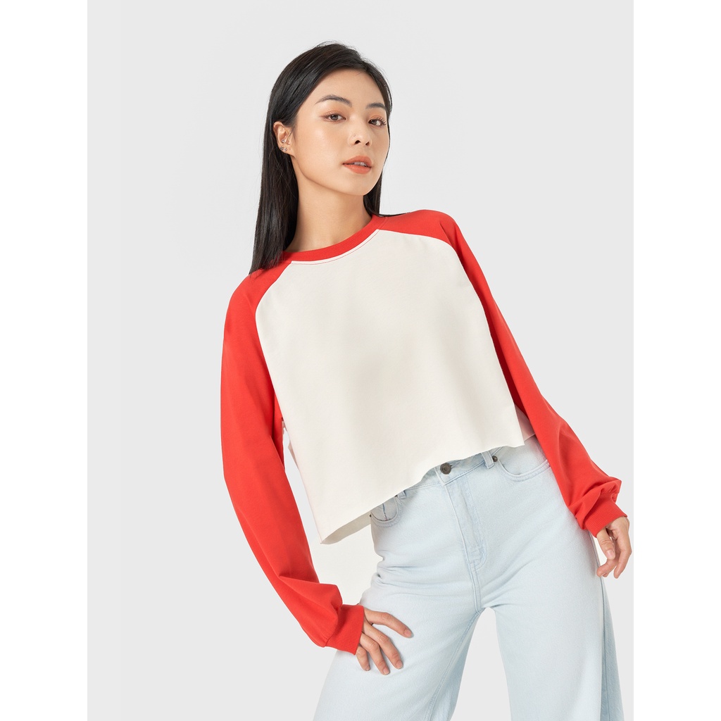Áo nỉ nữ CANIFA dài tay dáng croptop cổ tròn 6TW22W054