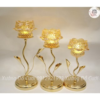 Bộ 3 chân nến hoa pha lê - CN159