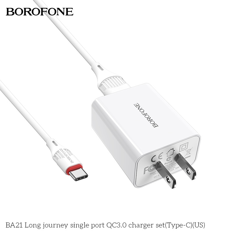 Bộ sạc 18W BOROFONE gồm củ và dây cáp sạc TypeC dài 1 mét cho android: Samsung, Xiaomi, Oppo, Vivo, Huawei Realme...