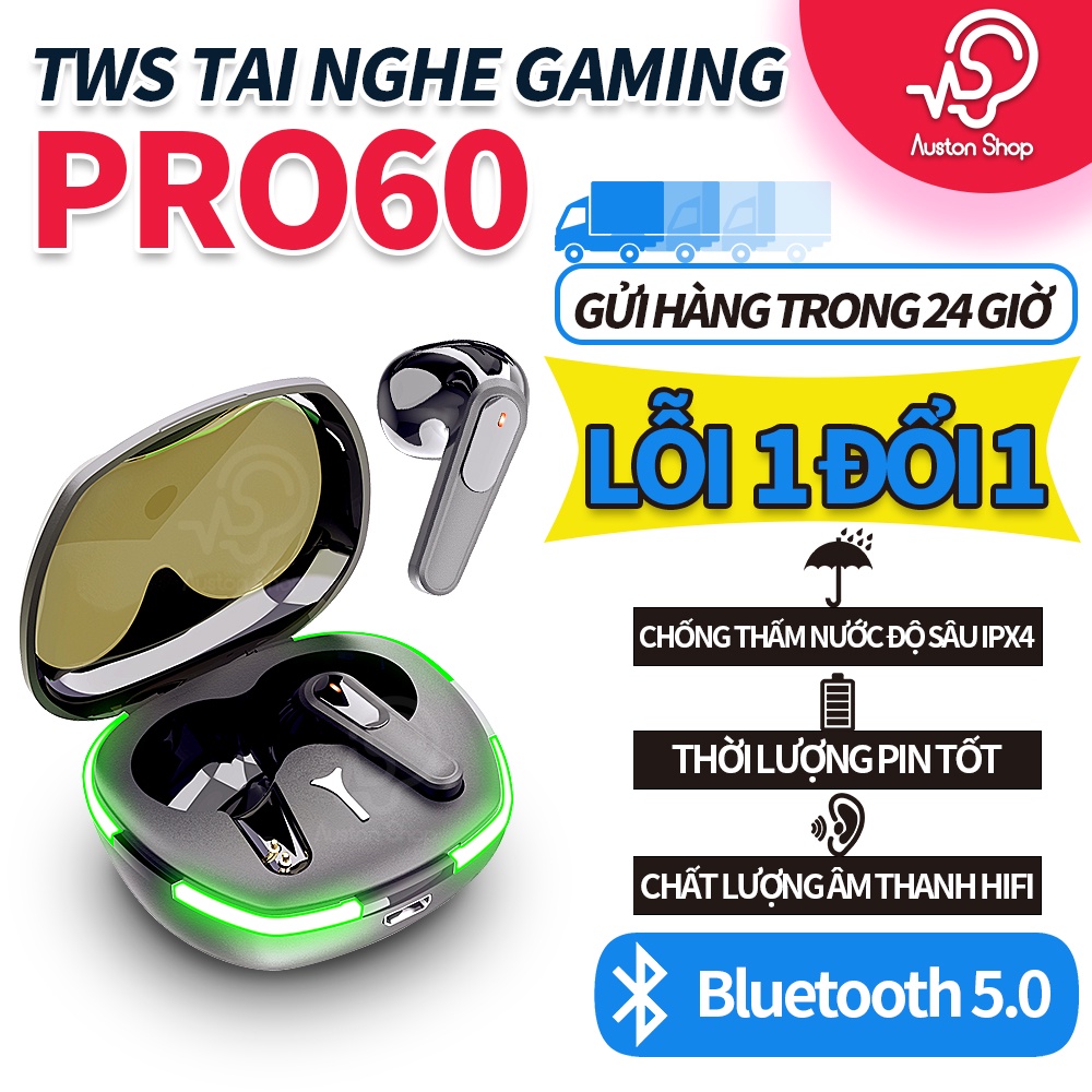 Tai nghe bluetooth không dây PRO 60 tws v5.1 bass mạnh nút cảm ứng âm thanh HIFI dùng cho samsung ip android
