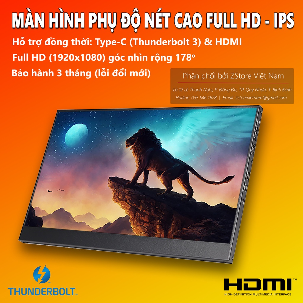 - Màn hình di động Full HD IPS Kết nối Type C/ HDMI dùng cho máy tính, máy chơi game - Portable Monitor