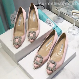Manolo blahnik cao gót ý nhập khẩu áo lụa hồng lớp lót da cừu thực sự lớn thời trang