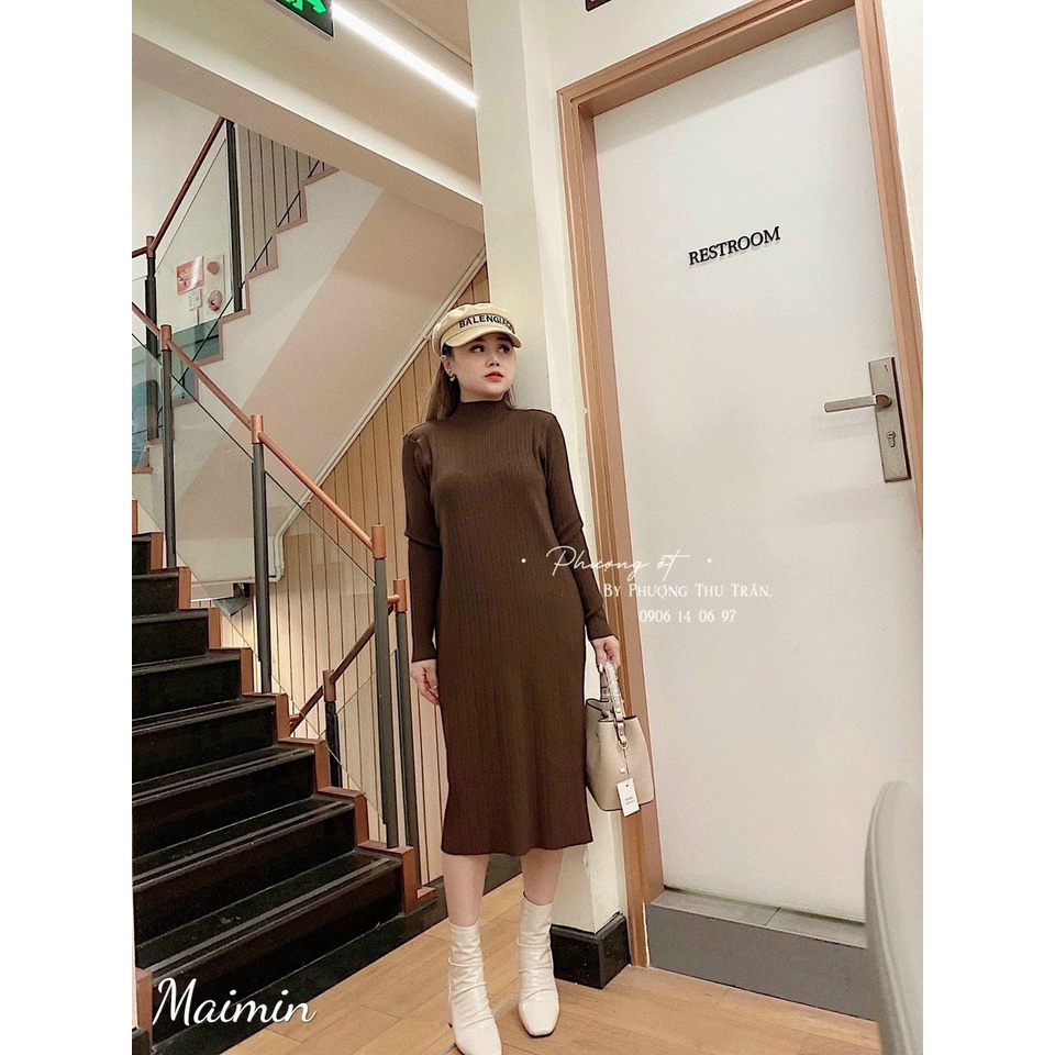 Váy len tăm suông cổ leo màu nào cũng dễ mặc hàng QC