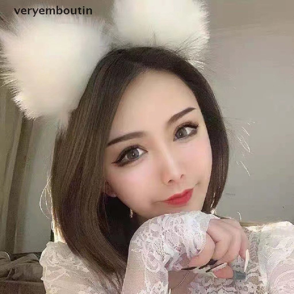 Băng Đô Cài Tóc Hình Tai Mèo Bằng Lông Nhung Dễ Thương Xinh Xắn