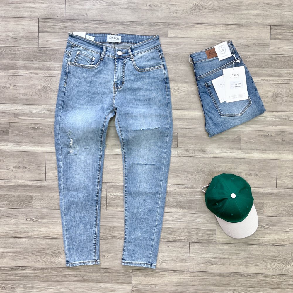 Quần Jean Dài Nam Xanh Rách Đùi Rách Gối BEACON DENIM Form Slim Fit JD528