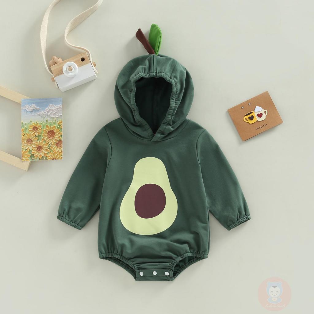 Áo Liền Quần LAA6-Đồ Liền Thân Tay Dài Có Mũ Trùm Đầu In Hình Avocado Cho Bé