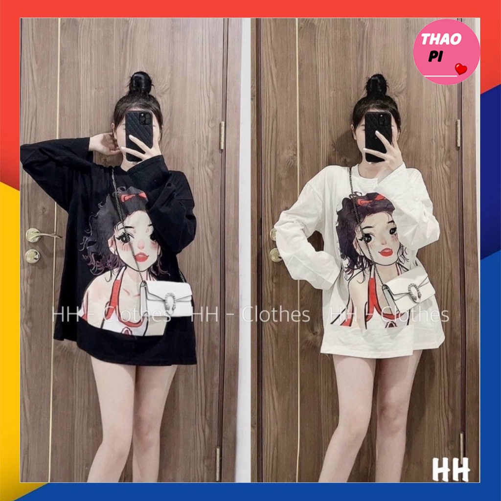Áo thun phông rộng tay dài in hình cô gái siêu hot trend hàng xuất khẩu alohashop91