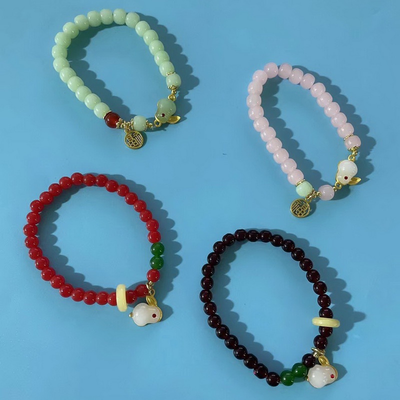 Vòng đeo tay RINHOO FRIENDSHIP chuỗi hạt mặt hình thỏ phong cách Trung Hoa năm mới 2023 dễ thương