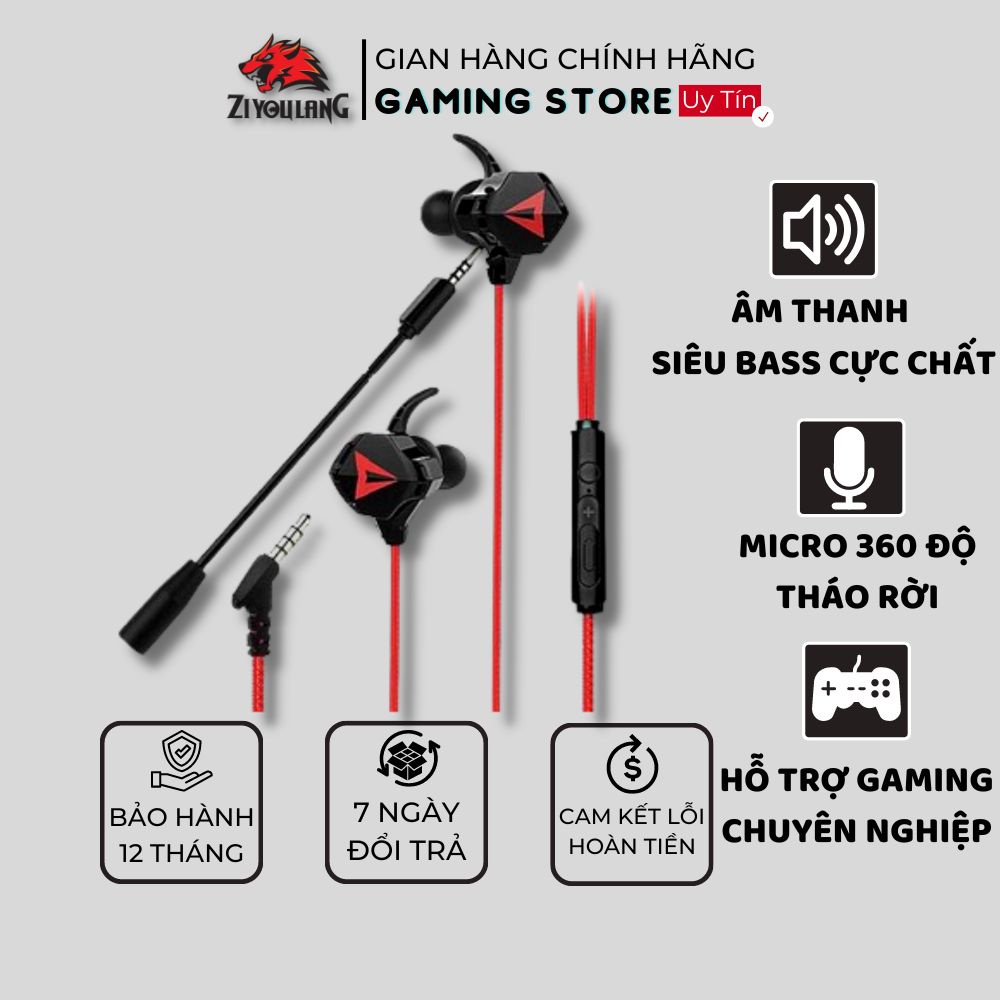 Tai Nghe Gaming Nhét Tai Có Dây ZiyouLang GH5 Chống Ồn Cực Tốt Âm Thanh Super Bass, Micro Rời, Phù Hợp Mọi Thiết Bị