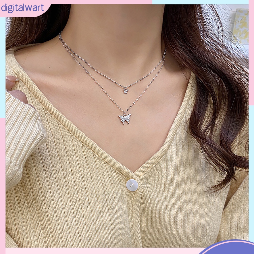 |Đào| Vòng cổ Hai Lớp Mặt Hình Bướm Bằng Hợp Kim Chống Rỉ Sét Thời Trang Cho Nữ
