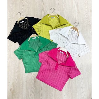 Áo croptop cổ polo len lưới (ảnh thật cuối)