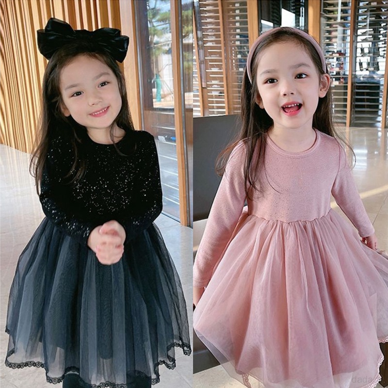 Đầm Tay Dài Phối Lưới Lấp Lánh Thời Trang Xuân Thu