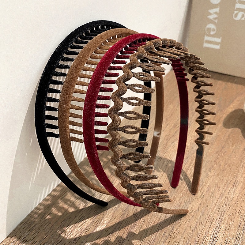 Băng Đô Gợn Sóng Màu Trơn Chống Trượt Có Răng Phong Cách Nhật Hàn Đơn Giản