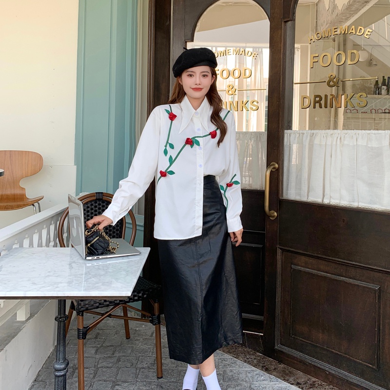 Áo sơ mi SUXI tay dài dáng rộng thiết kế đơn giản dễ phối đồ thời trang mùa thu cho nữ