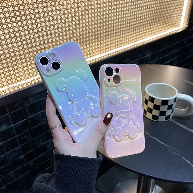 Ốp Điện Thoại TPU Màu Gradient Họa Tiết Chú Gấu Nhỏ Dễ Thương Thời Trang Cho iPhone 14 13 12 11 Pro Max Chống Rơi