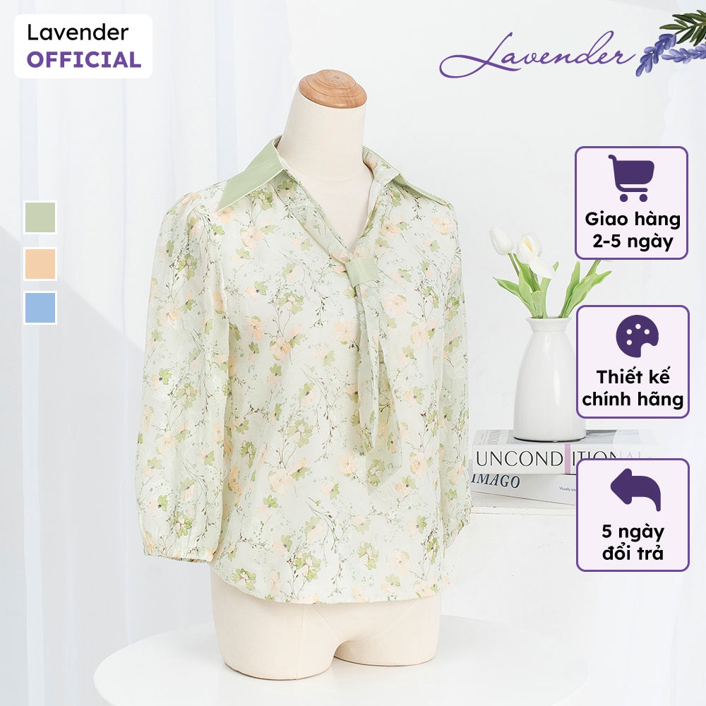 Áo sơ mi công sở nữ LAVENDER họa tiết hoa cổ đức phối vạt tay lỡ cao cấp A2465