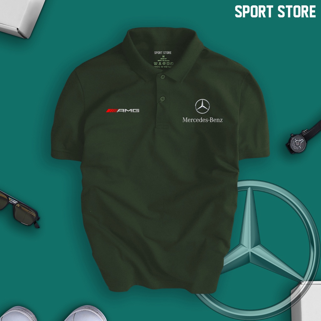 Áo polo Mec AMG đỏ - Áo Mercedes Cao cấp cotton thấm hút mồ hôi - nam nữ cao cấp, vải xịn, màu đẹp độc quyền