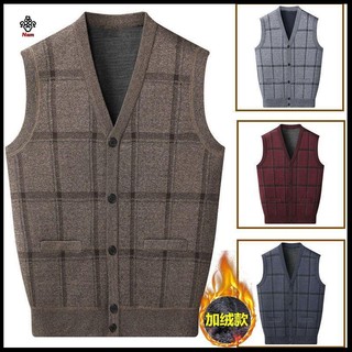 Áo len gile nam len gile nam Áo Sweater Dệt Kim Không Tay Lót Lông Cừu Dày Dặn Phong Cách Bố