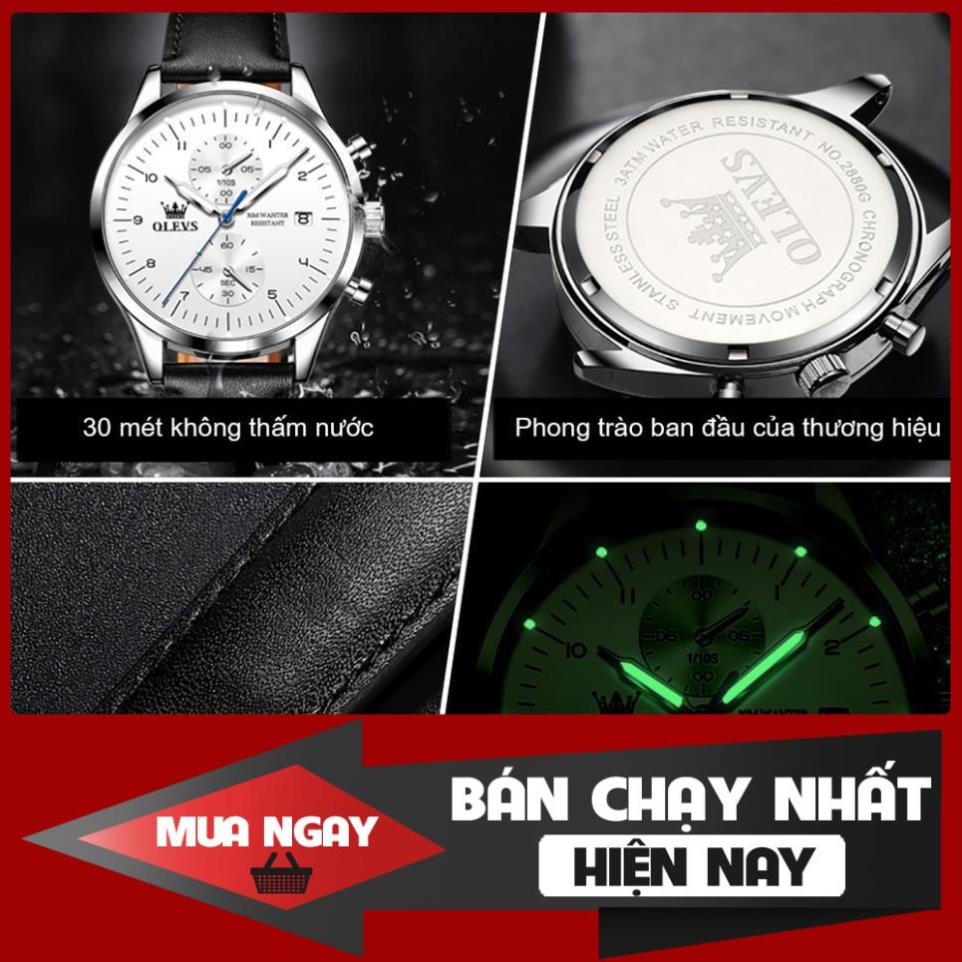 OLEVS 2880 Đồng hồ nam chính hãng Dây da có chức năng Lịch chống nước phát sáng Mặt số