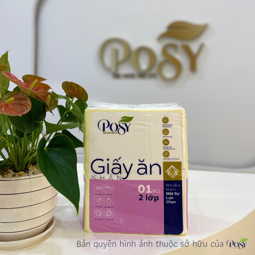 Giấy khăn ăn vuông cao cấp POSY 1kg 2 lớp, kích thước 24x24cm, mềm mịn