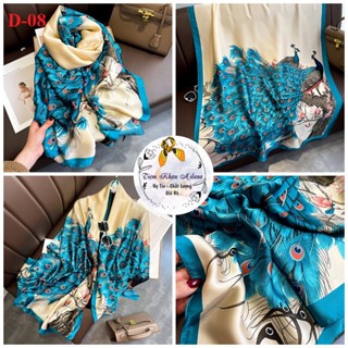 Khăn choàng lụa họa tiết màu xanh dài 180x90cm, Áo choàng bikini quàng cổ choàng vai thời trang Milana 2023