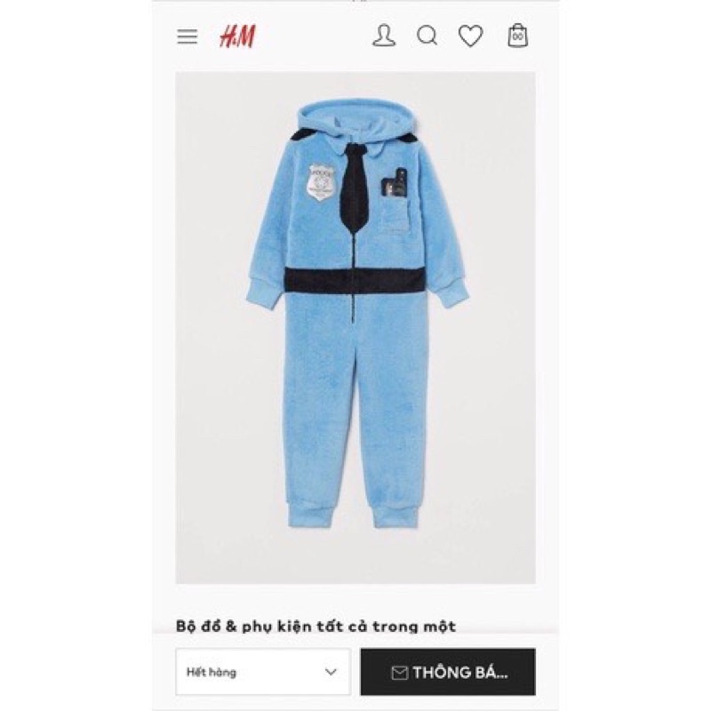 Bộ bodysuit dài có nón lông cừu phong cách cảnh sát xuất xịn cho bé trai siêu ấm