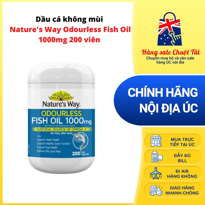 Dầu cá không mùi Nature's Way Odourless Fish Oil 1000mg 200 viên