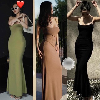 Đầm body 2 dây thun lụa hở lưng dáng dài xinh có mút ngực