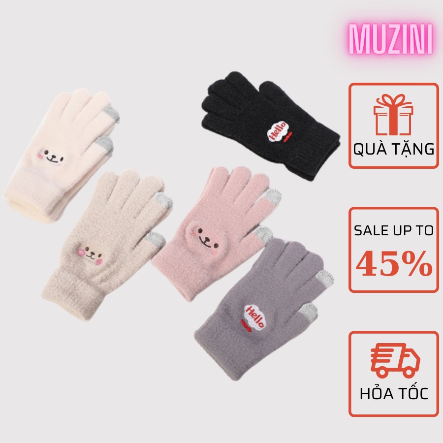 Găng tay nữ Muzini bao tay lông sử dụng cảm ứng hoạ tiết hoạt hình dễ thumbnail