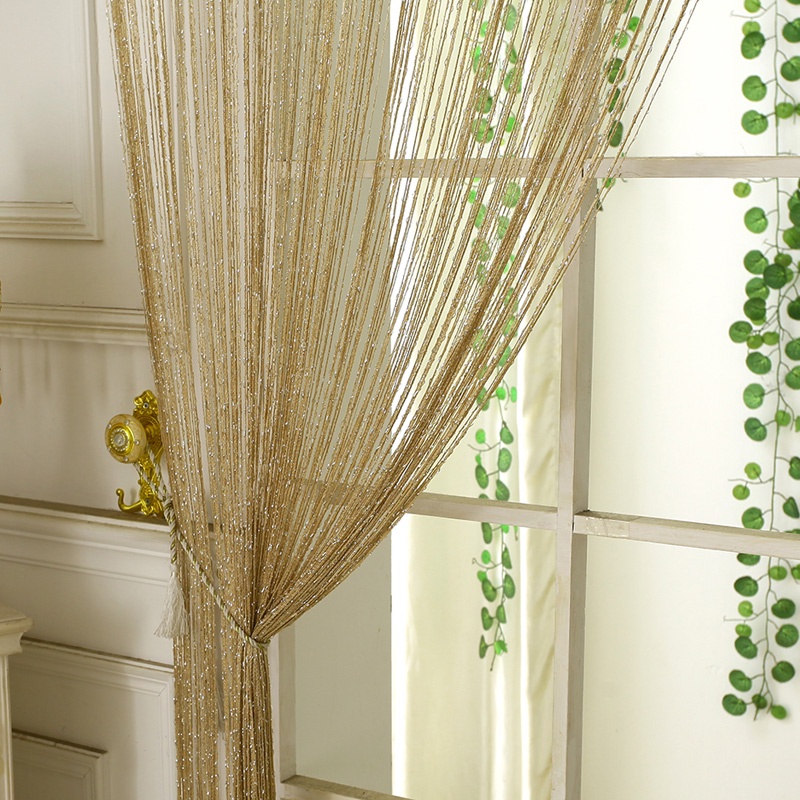 Mành, rèm cửa sợi dù đan kim tuyến lấp lánh trang trí, vách ngăn phòng, spa 3mx3m