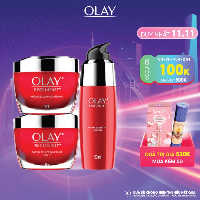 Combo 3 Olay Regenerist:Kem dưỡng ban ngày 50g+Kem dưỡng ban đêm 50g+Serum 50ml
