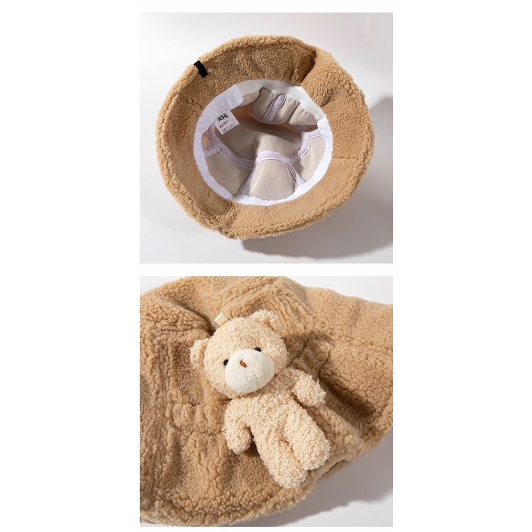 Mũ Bucket Lông Nhung Hình Gấu Dễ Thương Xinh Xắn Phong Cách Thời Trang Mùa Đông Hàn Quốc Cho Nữ