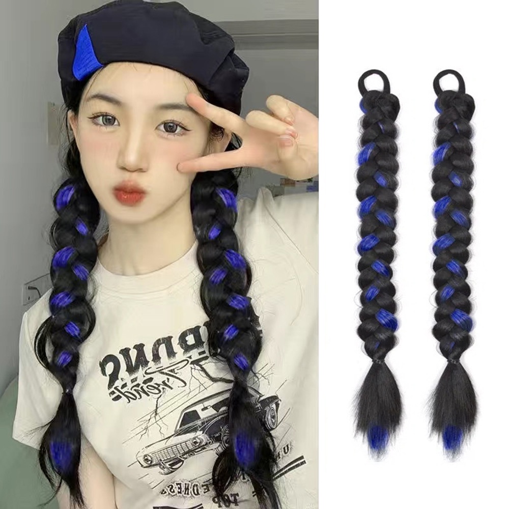 1 Tóc Giả Y2K Thắt Bím Dài 45cm Phụ Kiện Tóc Wig Highlighted Braided Ponytails Cho Phái Đẹp