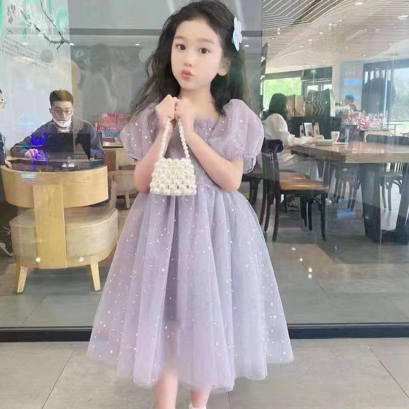 Đầm Công Chúa Dáng Dài Phối Lưới Thiết Kế Mới Xinh Xắn Thời Trang Dành Cho Bé