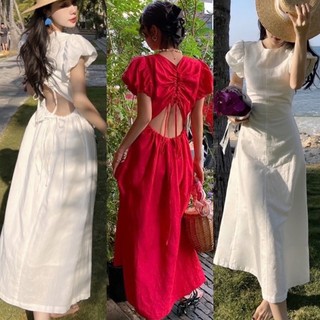 Đầm midi trắng hở lưng