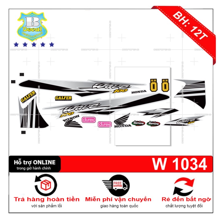 FREE SHIP + SALE SỐC +DECAL PVC 5 LỚP CHẤT LƯỢNG CAO Tem rời wave a 2016 xám đen trắng