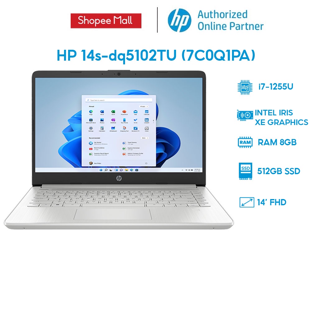 [Mã ELHP12 giảm 12% đơn 10TR] Laptop HP 14s-dq5102TU 7C0Q1PA i7-1255U | 8GB | 512GB| 14' FHD | Win 11 | BigBuy360 - bigbuy360.vn