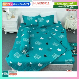 Ga trải giường bo chun xunh quanh[kích thước 1m2x2m]Vải mềm mát,có bán thêm vỏ gối nằm[mẫu mèo nhí xanh]