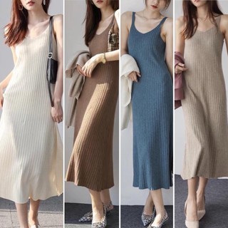 Váy 2 dây len đũa dáng xoè, chất len dày dặn nặng tay hàng QC