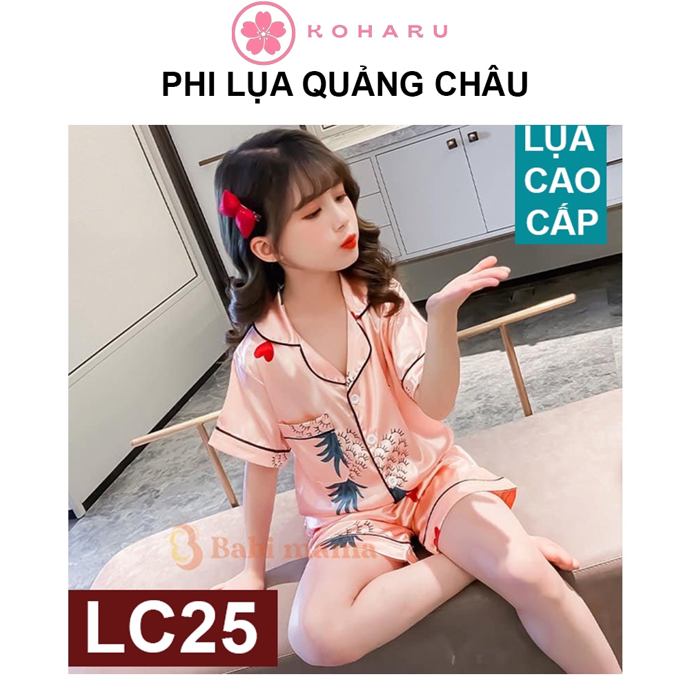 (9-21kg) ✅ Pizama PHI LỤA QUẢNG CHÂU Lá phong hồng LC25 trẻ em, đồ ngủ cộc bé trai, bé gái