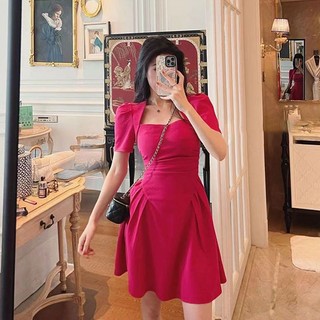 Đầm Cổ Vuông Màu Trơn Thiết Kế Mới Thời Trang Dành Cho Mùa Hè