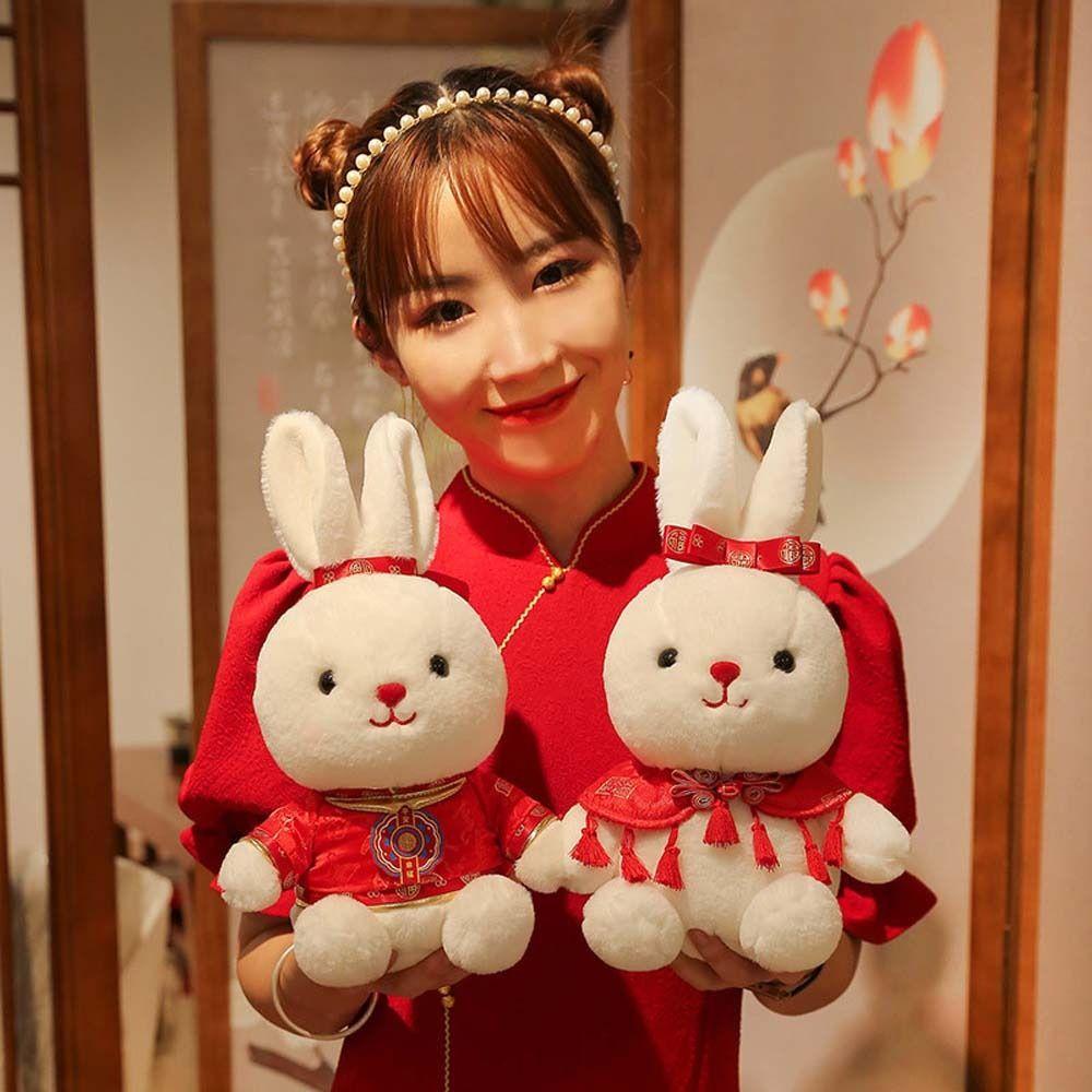 ANEMONE Thỏ Nhồi Bông Chất Liệu Cotton Mềm Mại Phong Cách Trung Hoa Trang Trí Nhà Cửa