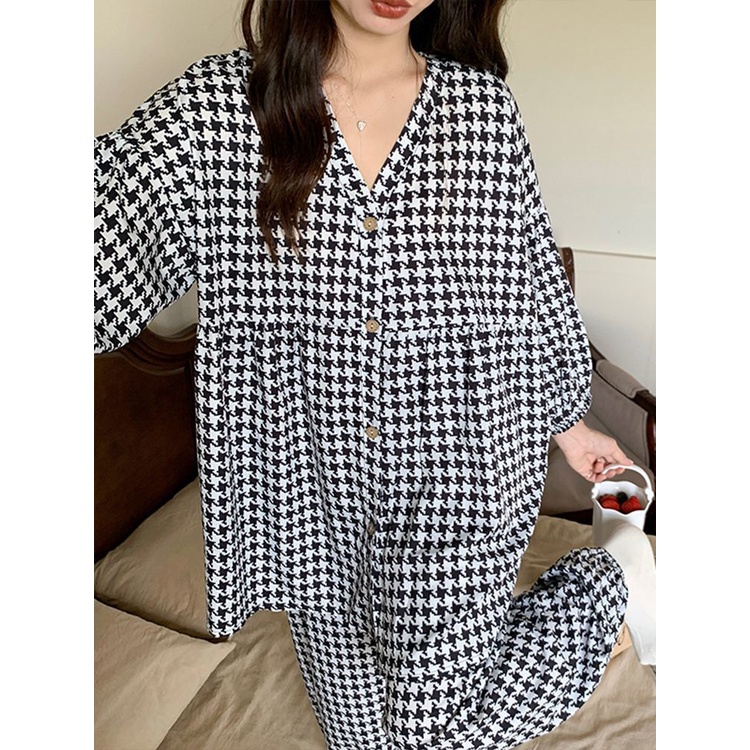 Bộ Đồ Ngủ Tay Dài Phong Cách Hàn Quốc Đơn Giản Thời Trang Mùa Thu Hàng Mới Dành Cho Bạn Nữ