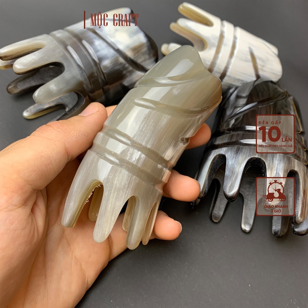 Lược sừng ống nguyên khối rặng thưa cho người tóc rối - lược sừng chải đầu dưỡng sinh massage da đầu | Mộc Craft TU40