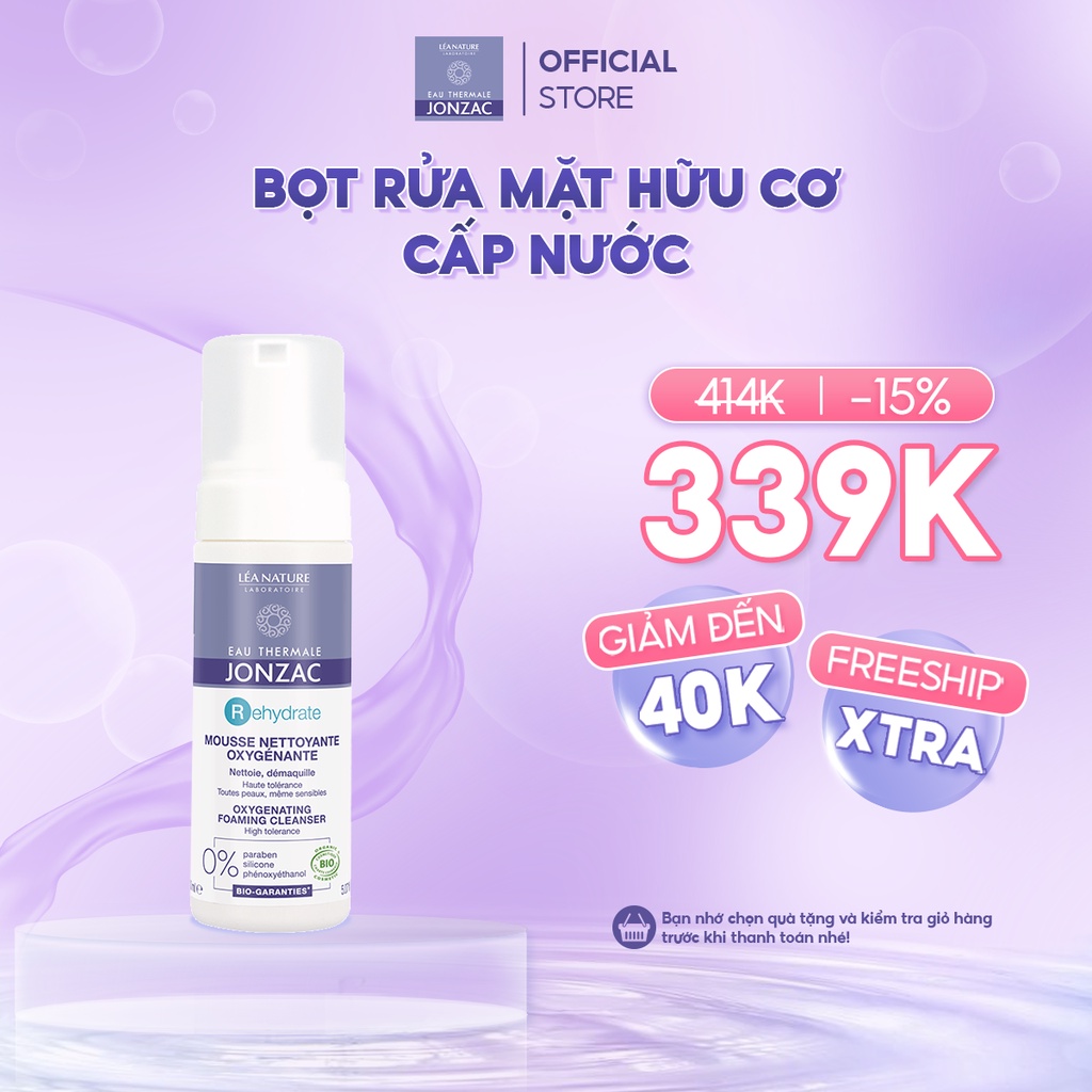 Sữa Rửa Mặt Hữu Cơ Dạng Bọt Eau Thermale Jonzac Rehydrate Oxygenating Foaming Cleanser 150ml