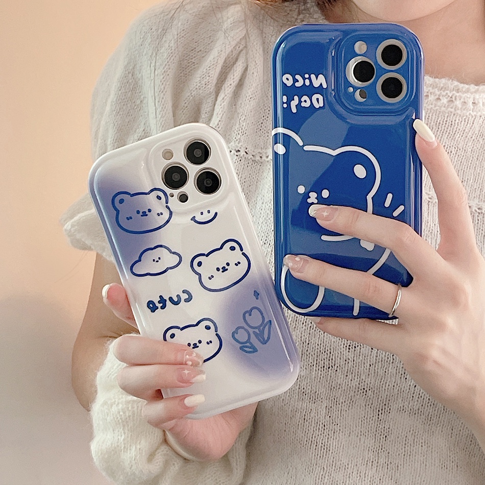 Ốp Điện Thoại TPU Mềm Hình Gấu Màu Xanh Dương Cho iphone 13 Pro Max 12 Pro 11 Pro Max