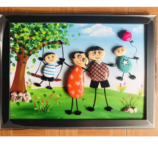 Tranh đá sỏi/đá cuội trang trí Gia đình, handmade, decor văn phòng, phòng ngủ, làm quà tặng.