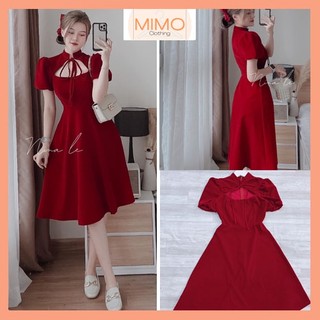[ẢNH + VIDEO THẬT] VÁY NHUNG ĐỎ CUT OUT TAY 2 LỚP DÁNG DÀI, VÁY ĐI TIỆC SANG TRỌNG