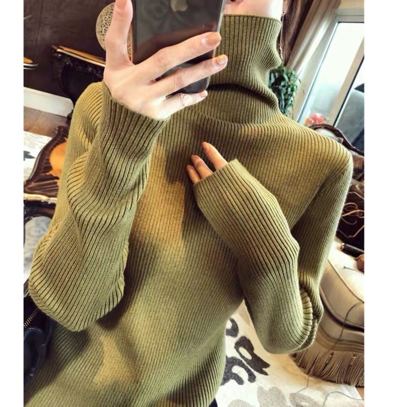 Áo Sweater Dệt Kim Tay Dài Cổ Lọ Màu Sắc Đơn Giản Phong Cách Hàn Quốc Thời Trang Mùa Thu Cho Nữ