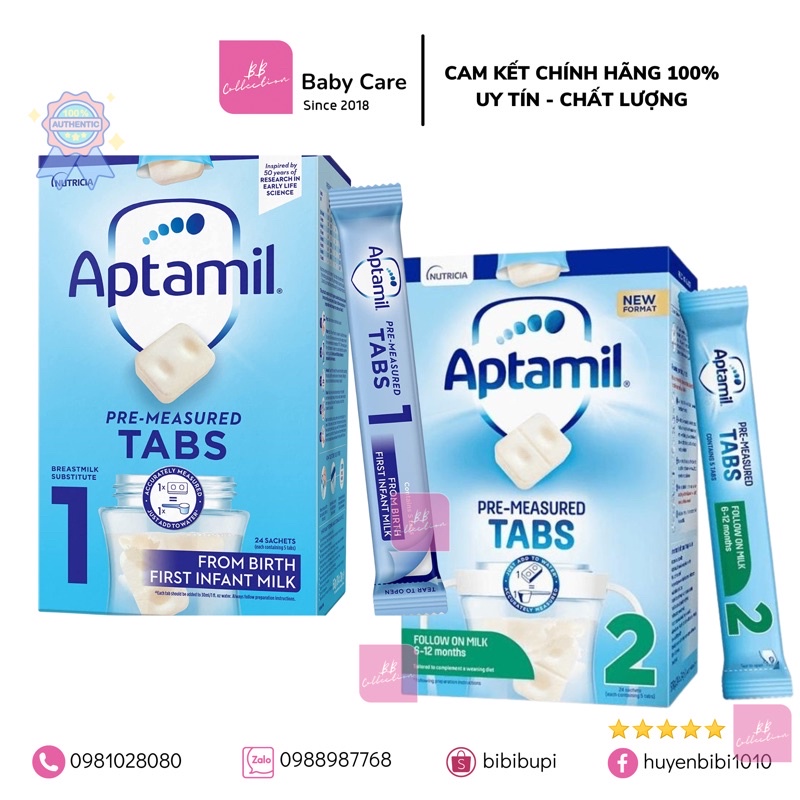 Sữa Aptamil Anh dạng 5 viên 1 thanh số 1 và số 2 date 10,11,12/2023-2024 600g ( mẫu mới )